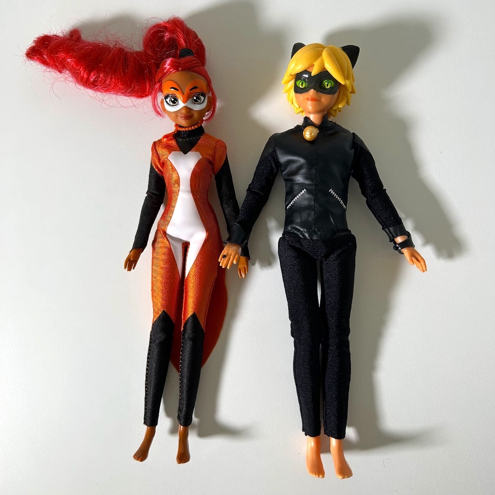 Playmate Toys Miraculous Ladybug Dolls Set of 2 Cat Noir + Rena Rouge 11" (13E)